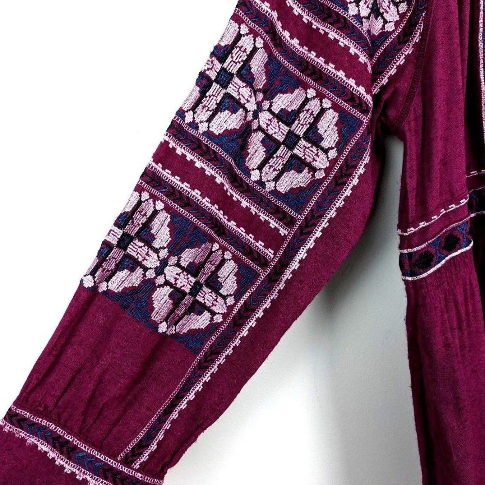 Free People Indigo Bohemian Embroidered Mini Dress | Plunging V-Neck - Picture 4 of 4